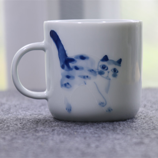 【猫咪系列】陶艺家张敏华 卡通动物手绘青花陶瓷杯 马克杯 单件装