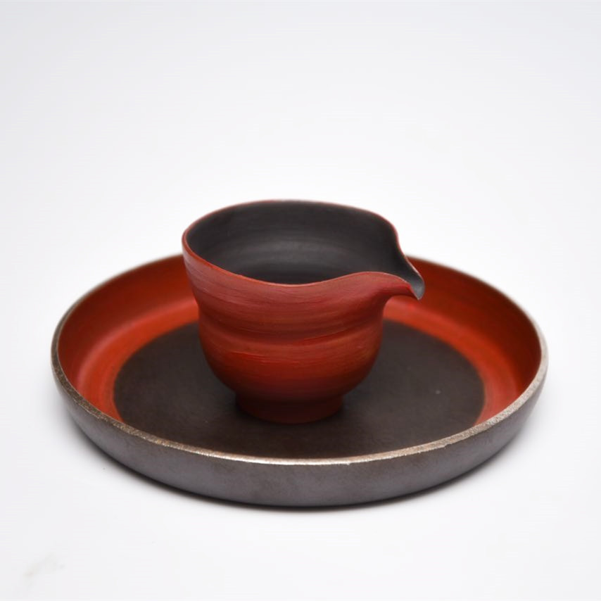 【红黑系列】陶艺家牛芳芳原创 全手工手绘茶器 日式茶具  公道杯 茶盘 单件装